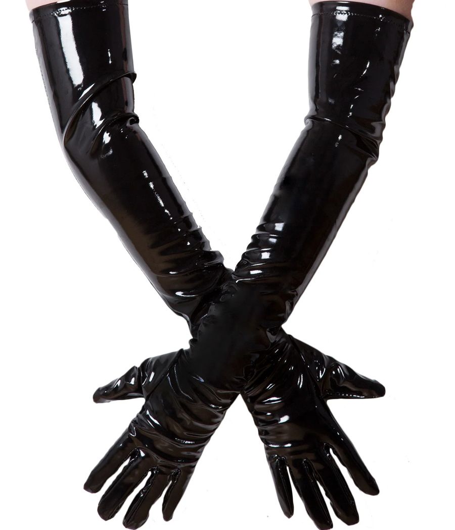 Une femme portant des gants longs en vinyle Une femme portant des gants longs en vinyle