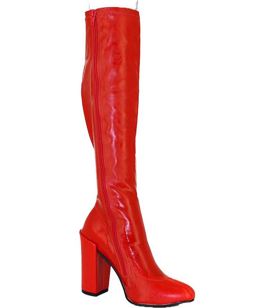 Bottes en latex rouge à talon haut 