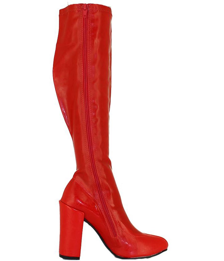 Bottes en latex rouge à talon haut 