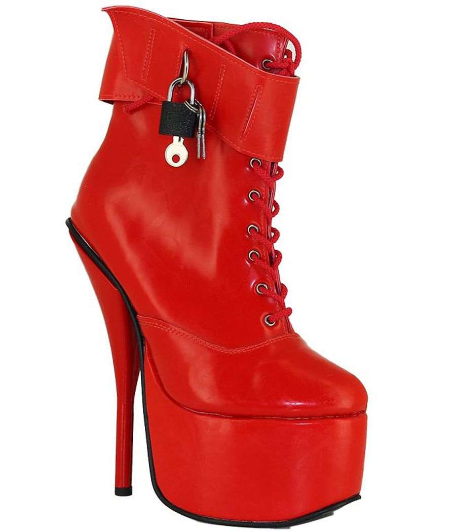 Bottines plateforme latex rouge