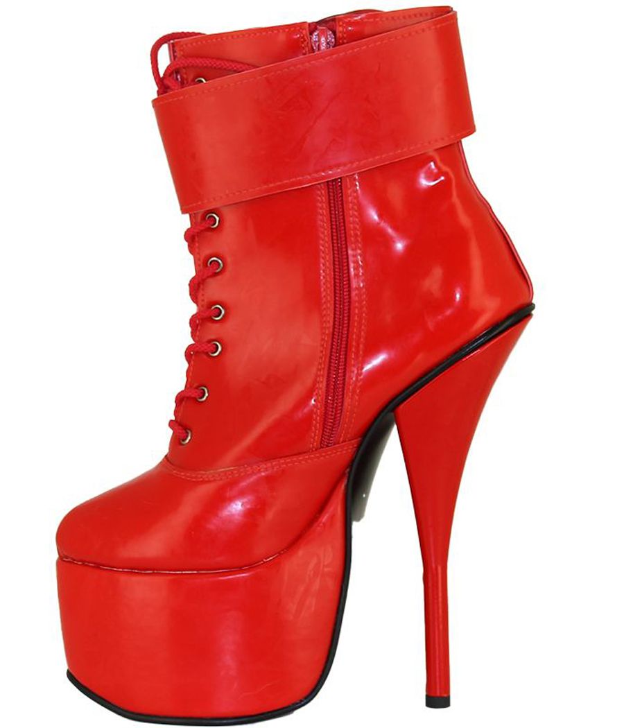 Bottines plateforme latex rouge