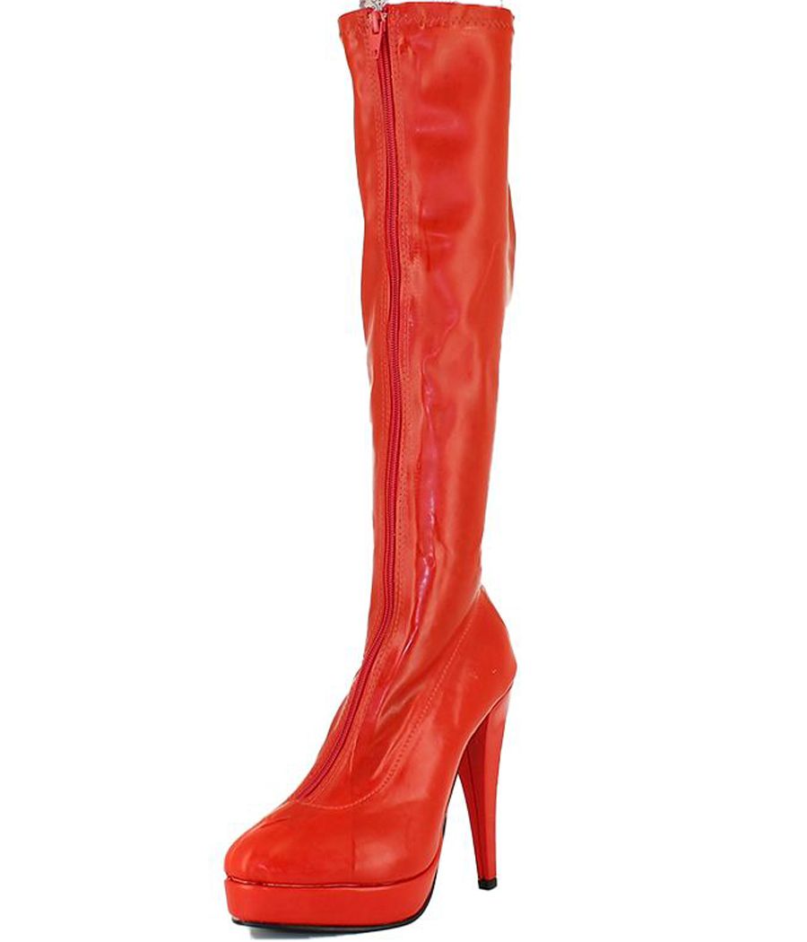 Bottes en latex rouge Hussy, vue d'ensemble