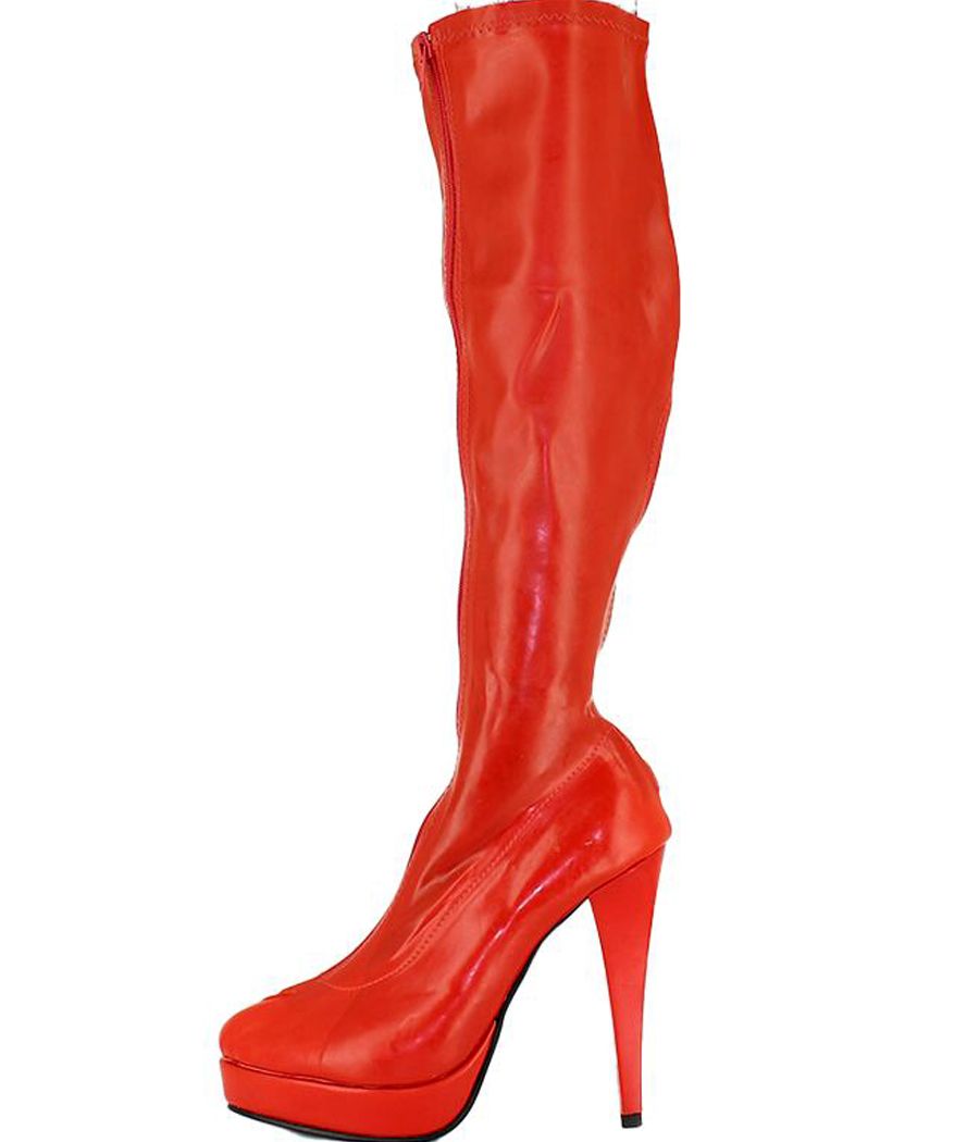 Bottes en latex rouge Hussy, vue d'ensemble