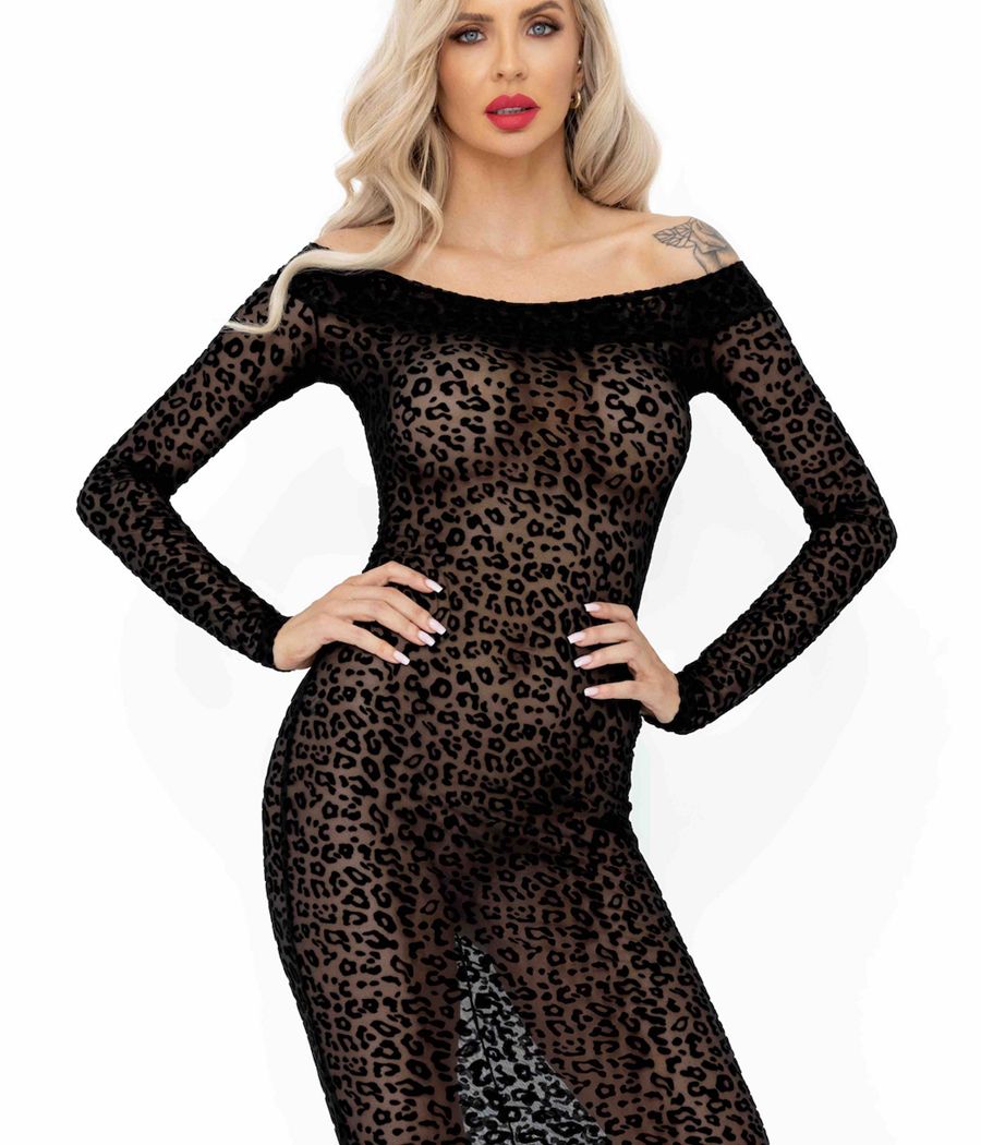 Robe manches longues imprimé panthère look libertin