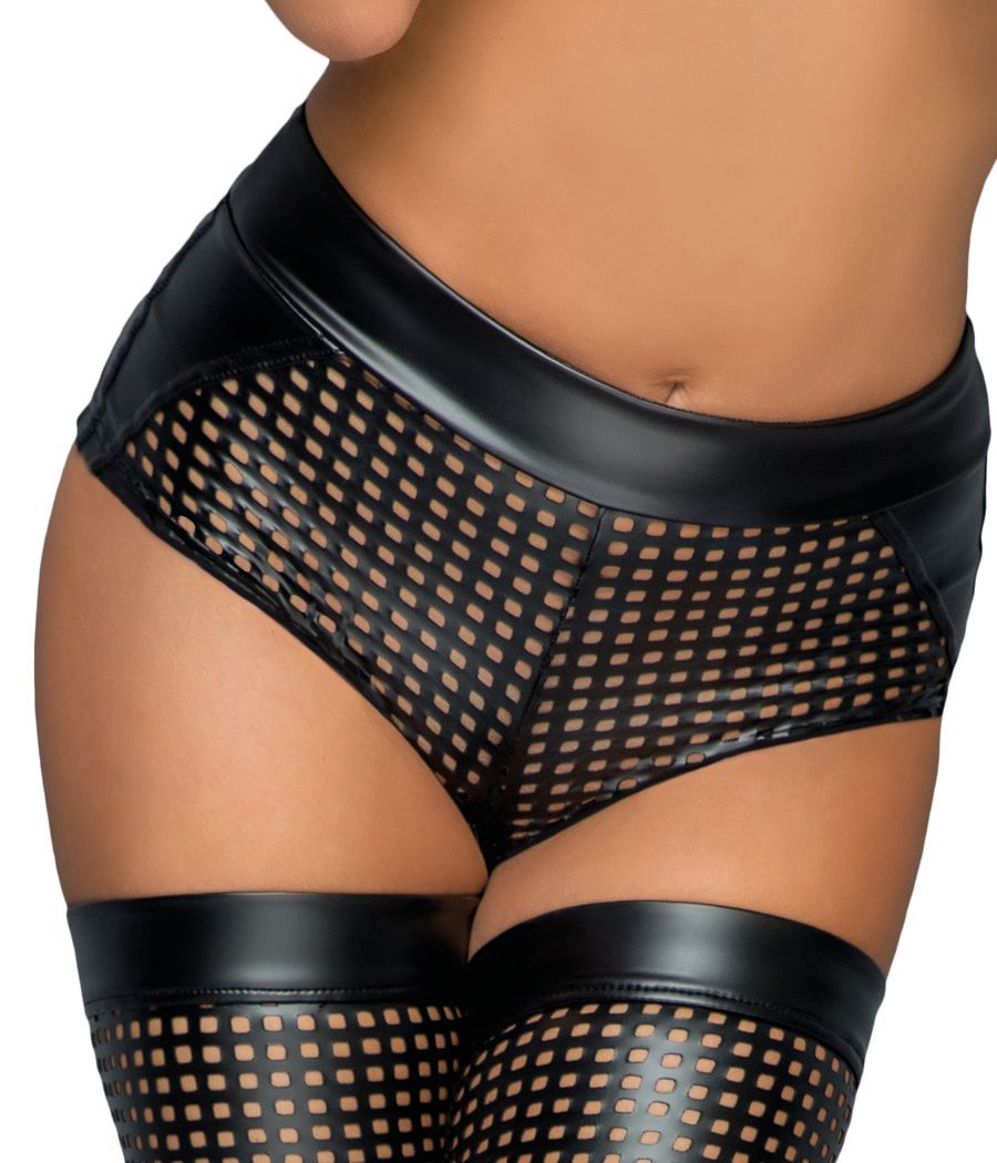  Short noir wetlook coupe laser avec ceinture Powerwetlook, mode sexy et fétichiste grande taille par Noir Handmade.