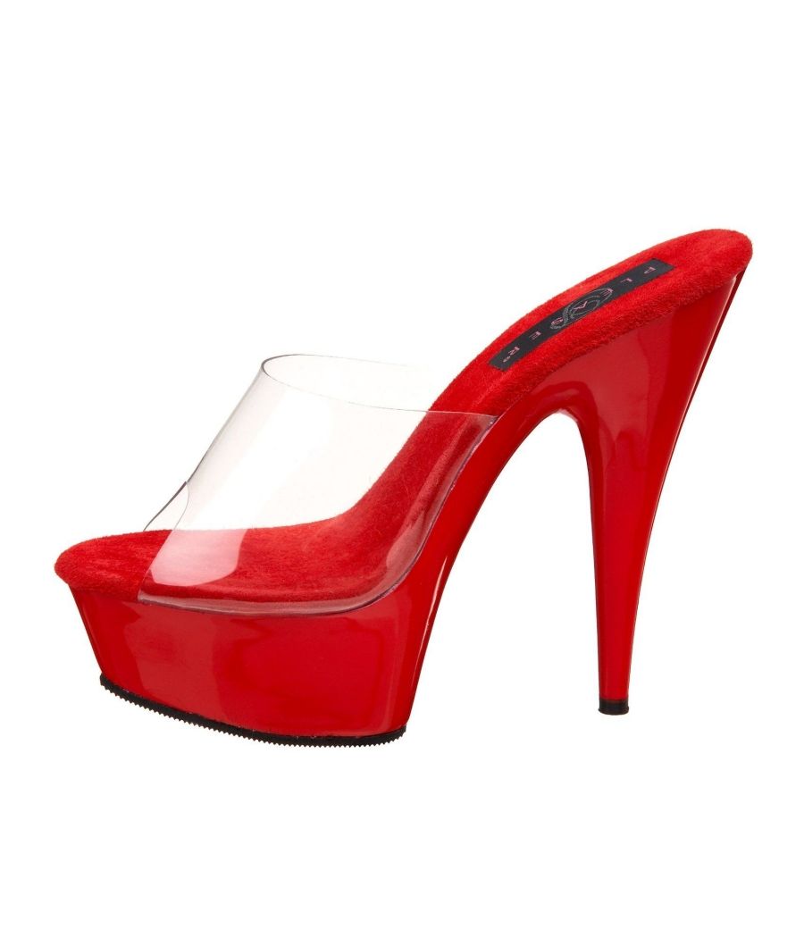 Mules transparentes et rouges