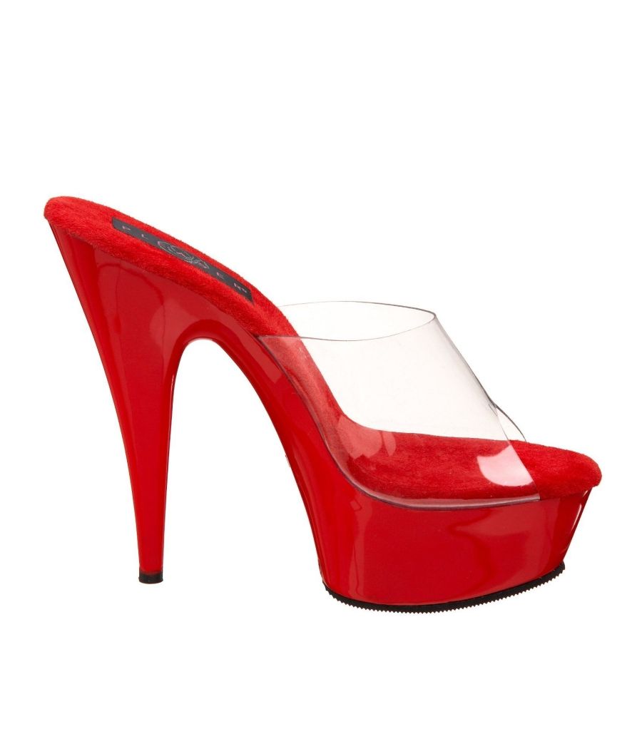 Mules transparentes et rouges