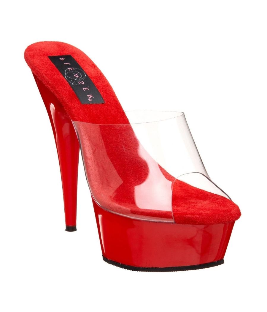 Mules transparentes et rouges