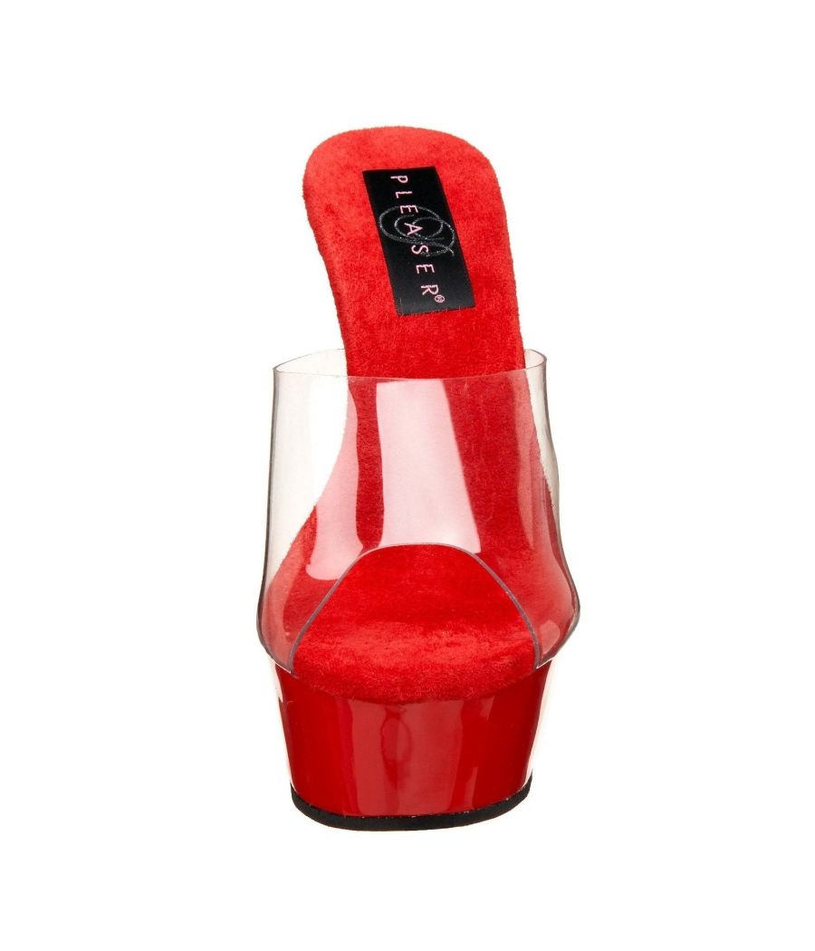 Mules transparentes et rouges