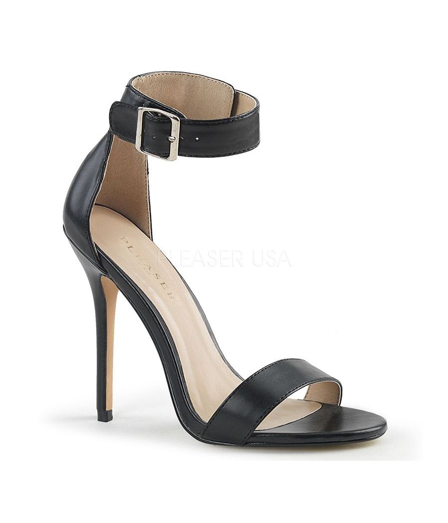 Sandale noire large bride talon haut