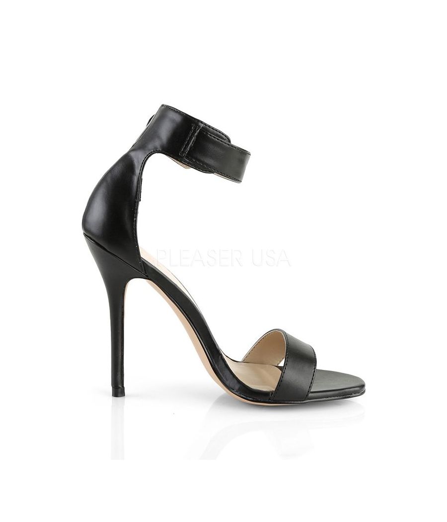 Sandale noire large bride talon haut