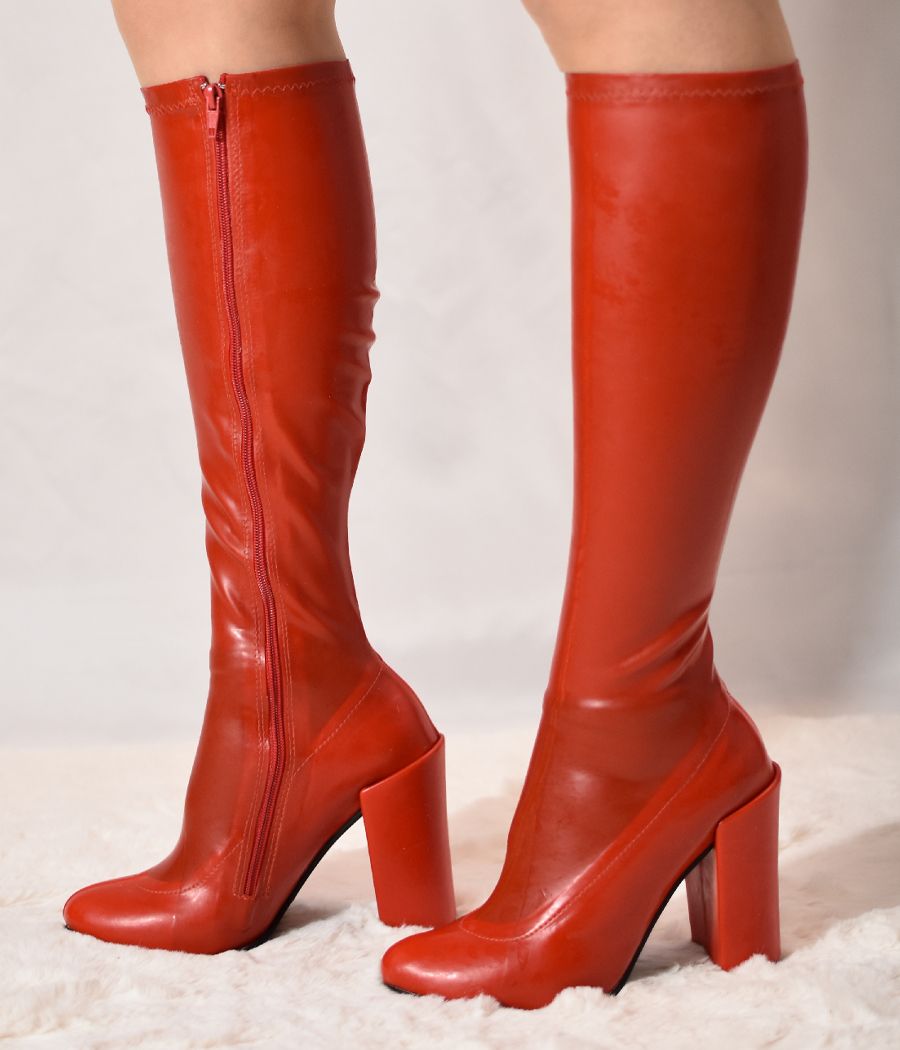 Bottes femme latex rouge
