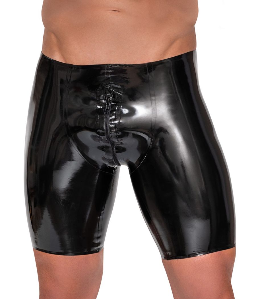Culotte moulante homme latex noir avec zip.