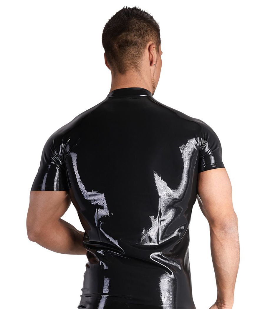 Chemisette homme latex noir moulante.