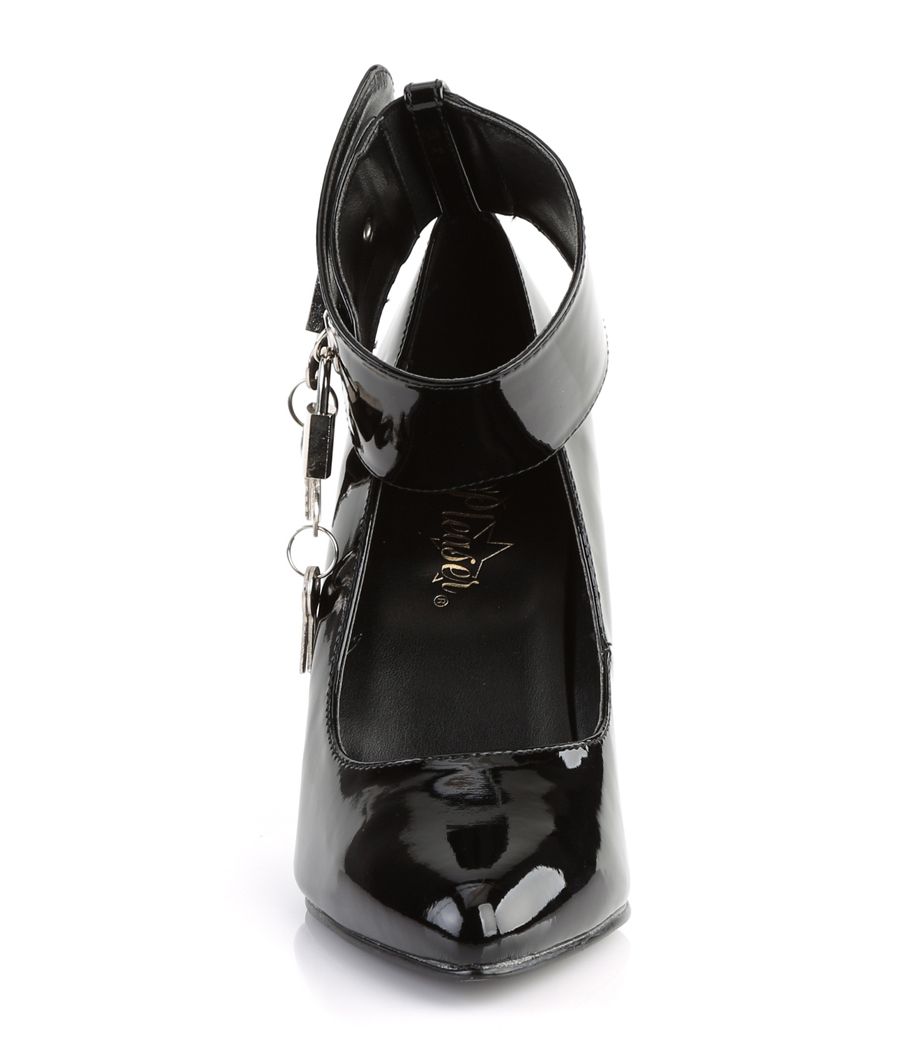 Chaussure fétiche à talon aiguille, cadenas fonctionnel.