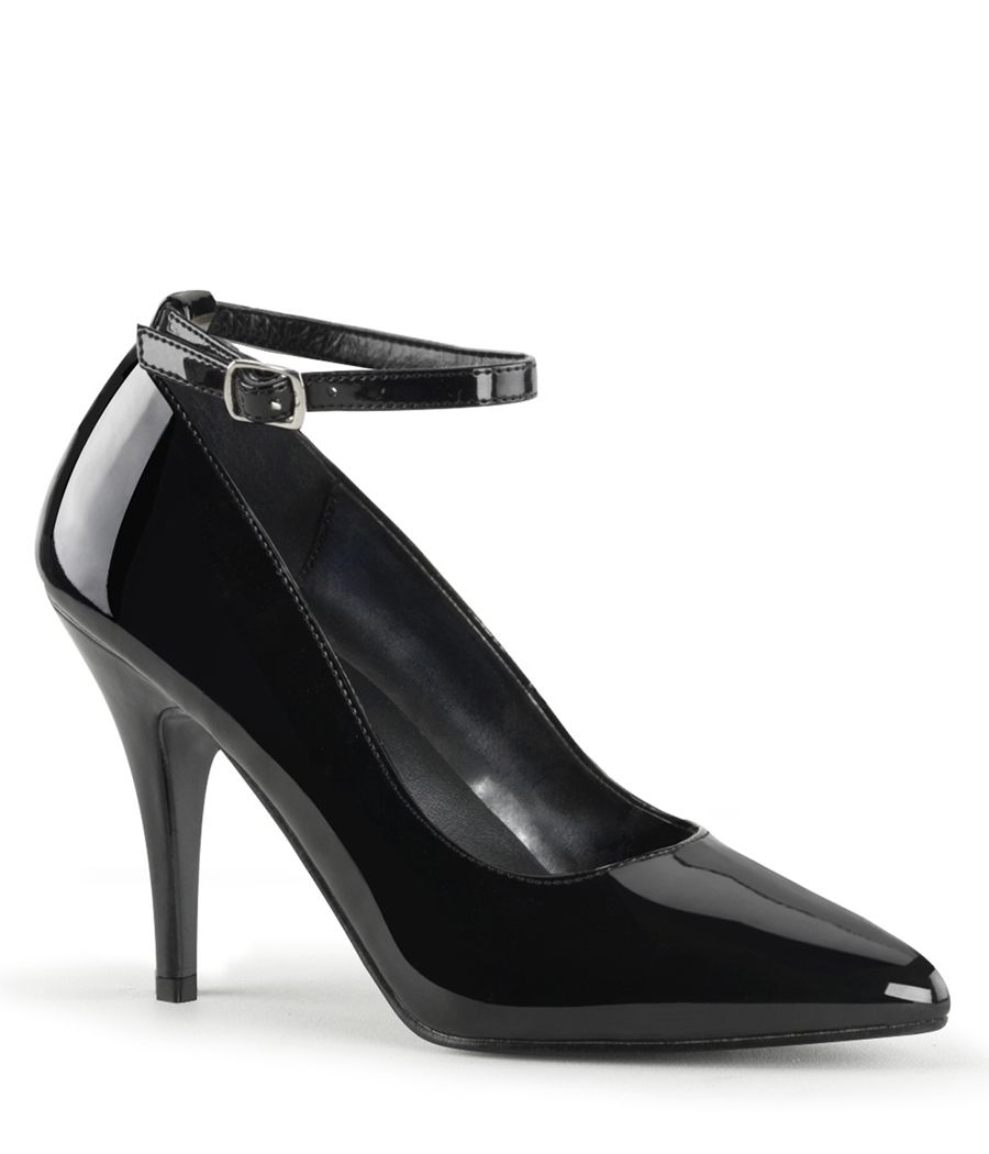 Escarpin Pleaser Vanity-431 noir verni, bride cheville.