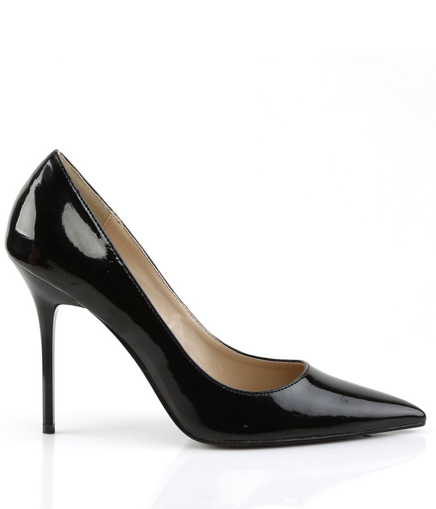 Escarpin Pleaser Classique-20 noir verni, bout pointu.