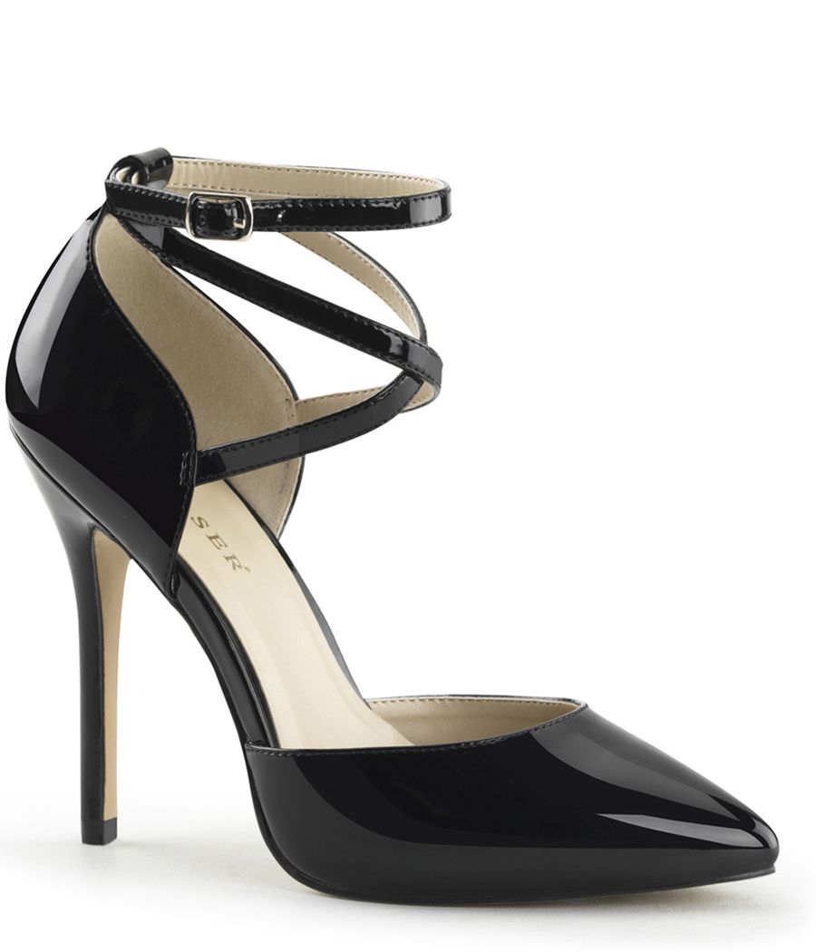 Escarpin Pleaser Amuse-25 noir ou rouge verni, brides croisées.