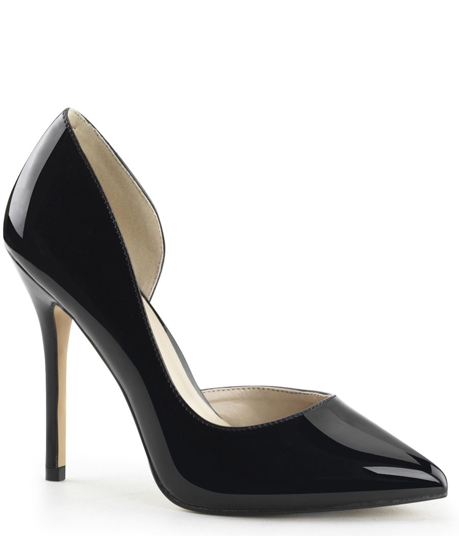Escarpin Pleaser Amuse-22 noir verni, échancrure côté.