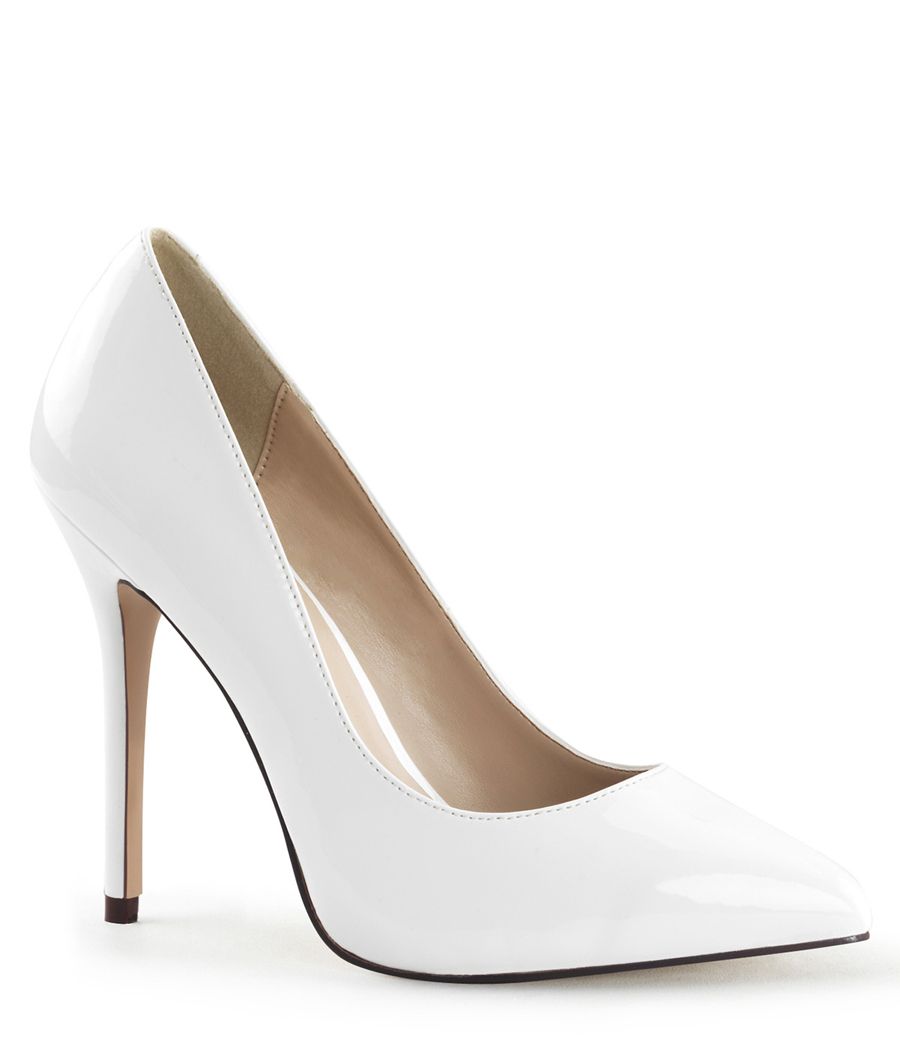 Chaussure fétiche à talon aiguille 5 pouces, blanc vernis.