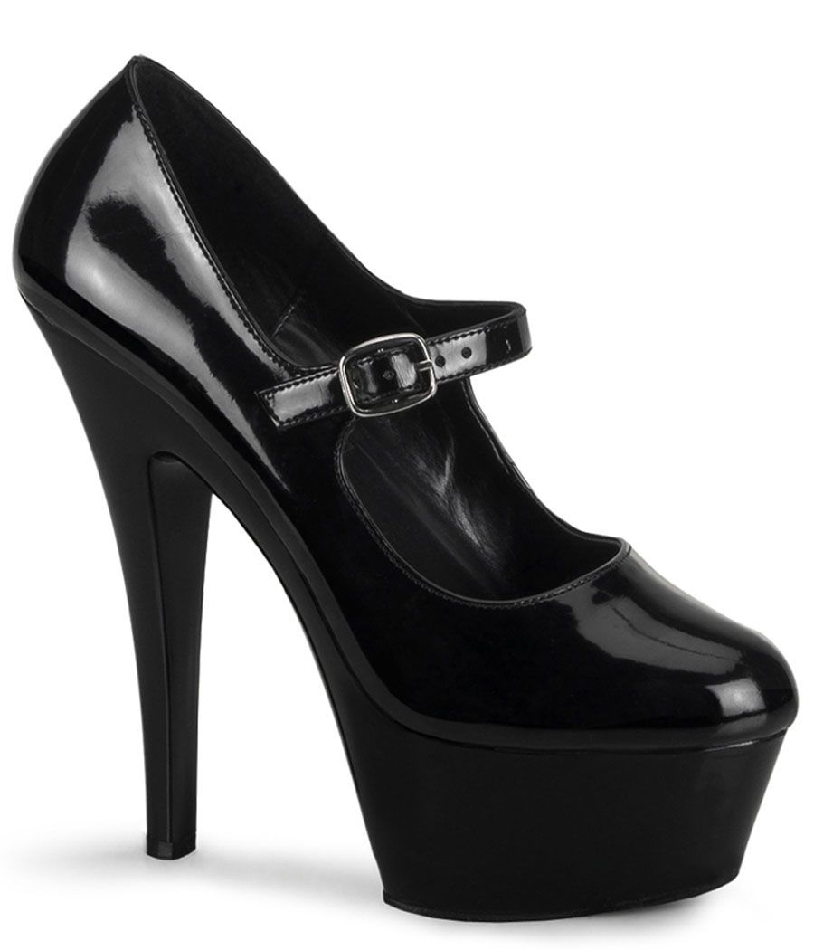 Escarpin Pleaser KISS-280 noir verni, Mary Jane, talon 15cm.