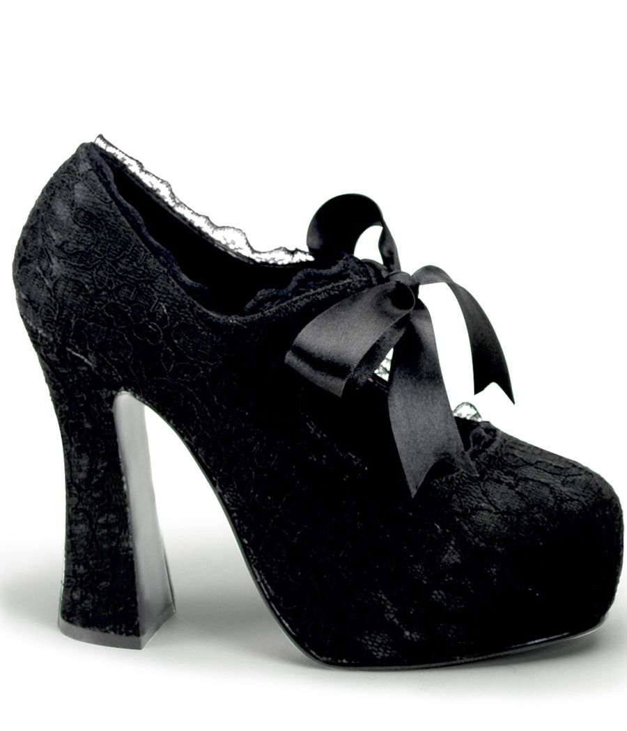 Escarpin Demonia DEMON-11 velours noir, motif dentelle.