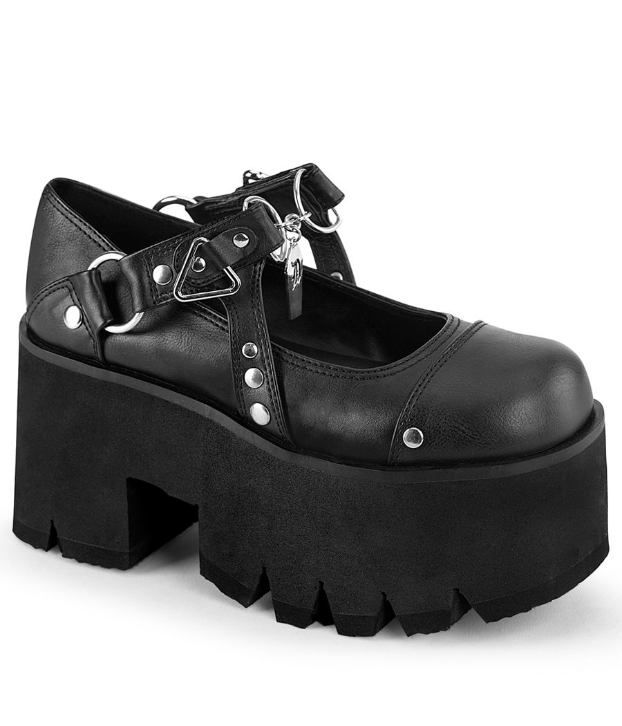 Escarpin Demonia ASHES-33 noir mat, plateforme crantée.
