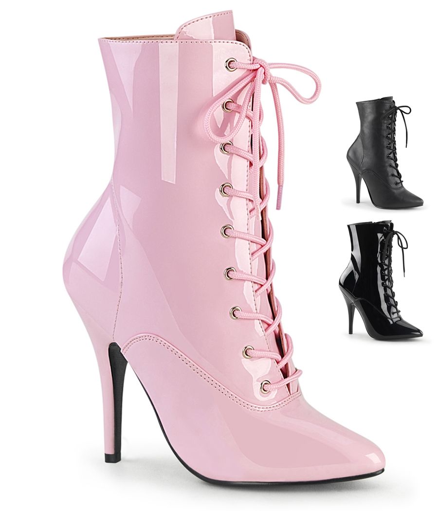 Détail du laçage et du talon des bottines fétichistes SEDUCE-1020.