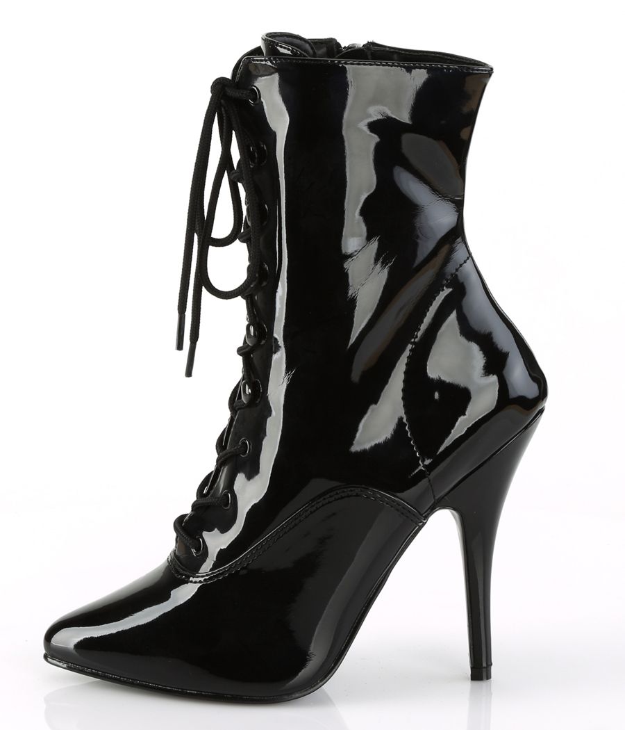 Bottines Pleaser SEDUCE-1020 en noir vernis à lacets.