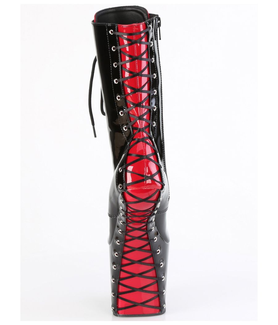 Bottines Pleaser CRAZE-1040FH heelless noir rouge vernis.