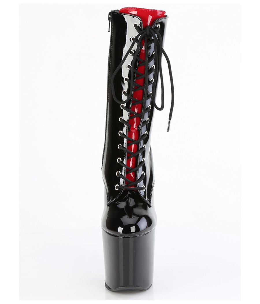 Modèle Pleaser extrême noir et rouge patenté.