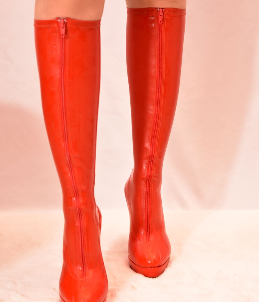 Botte caoutchouc rouge talon haut