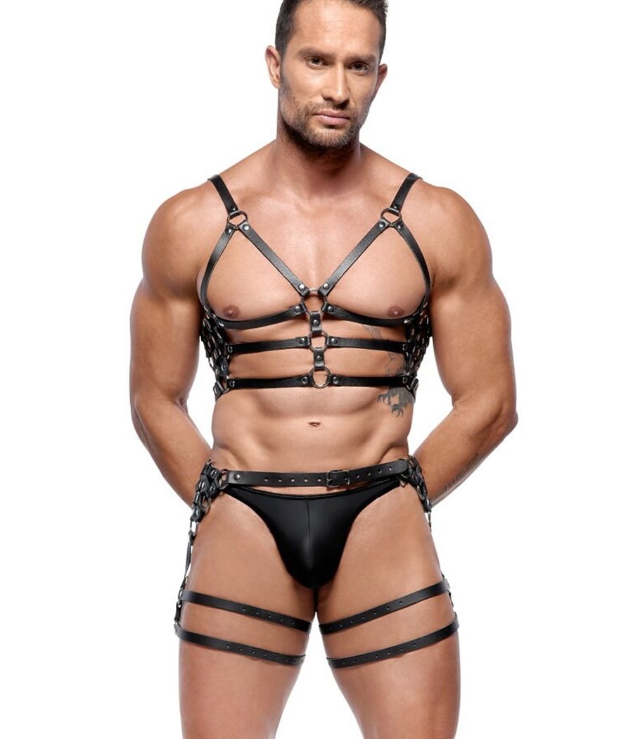 Harnais de corps en cuir noir, pour homme