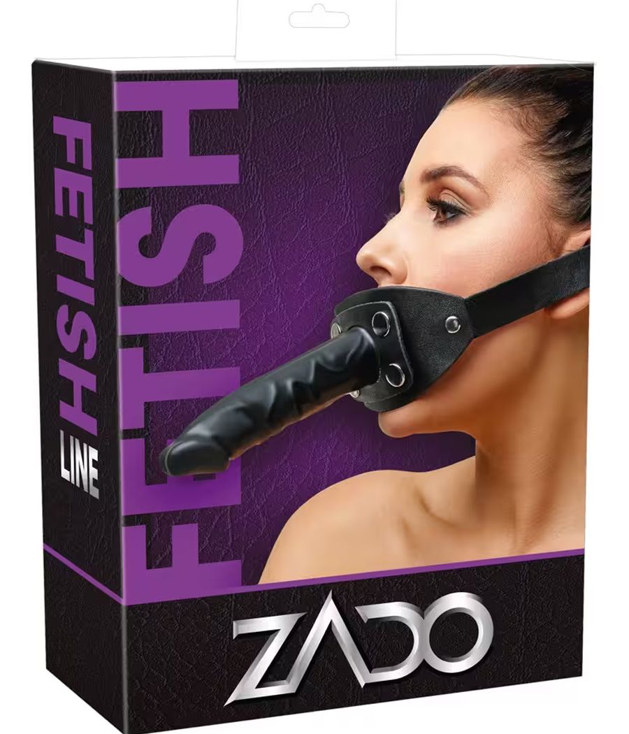 Bâillon gode BDSM en cuir noir et latex, Zado