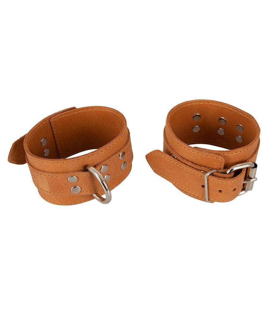 Menottes BDSM en cuir naturel, double épaisseur