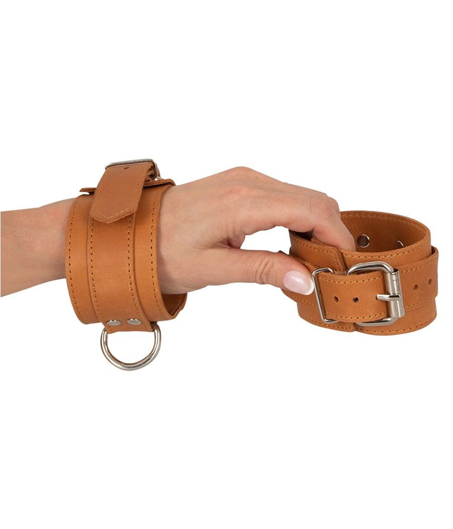 Menottes BDSM en cuir naturel, double épaisseur