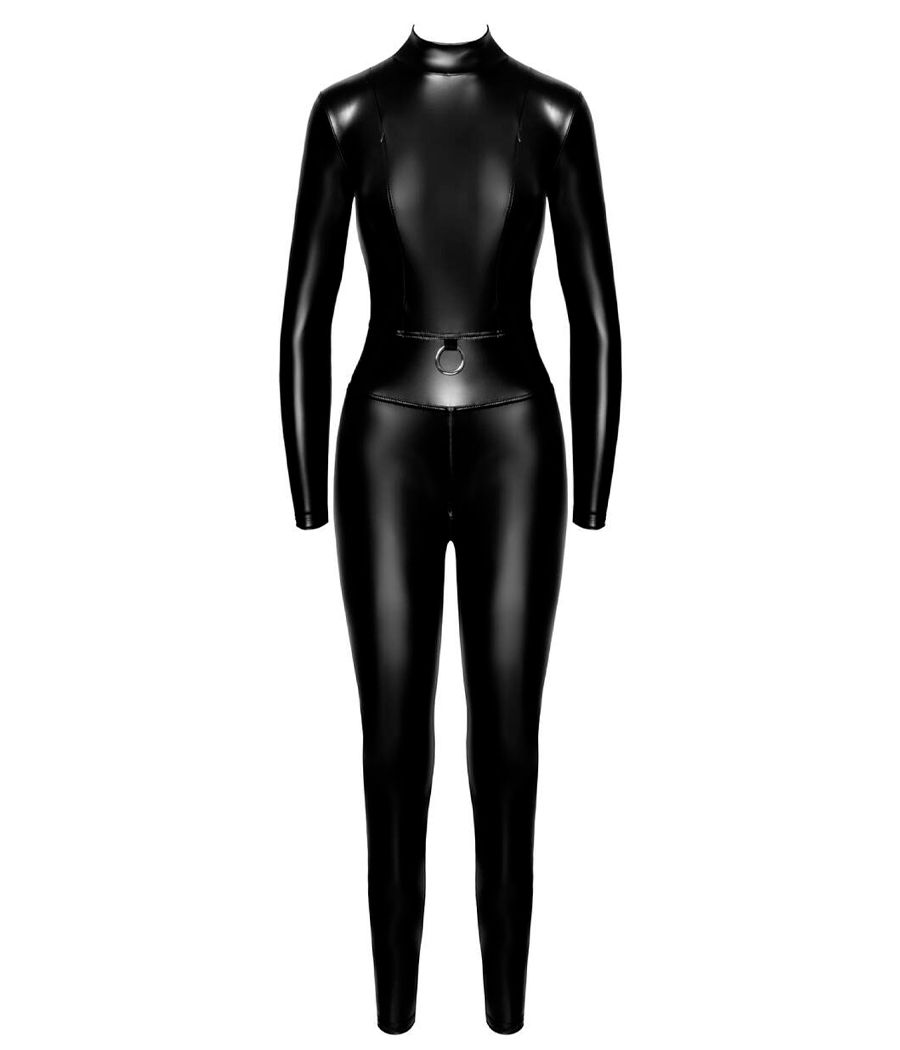 Tenue BDSM femme catsuit zippée sur la poitrine.