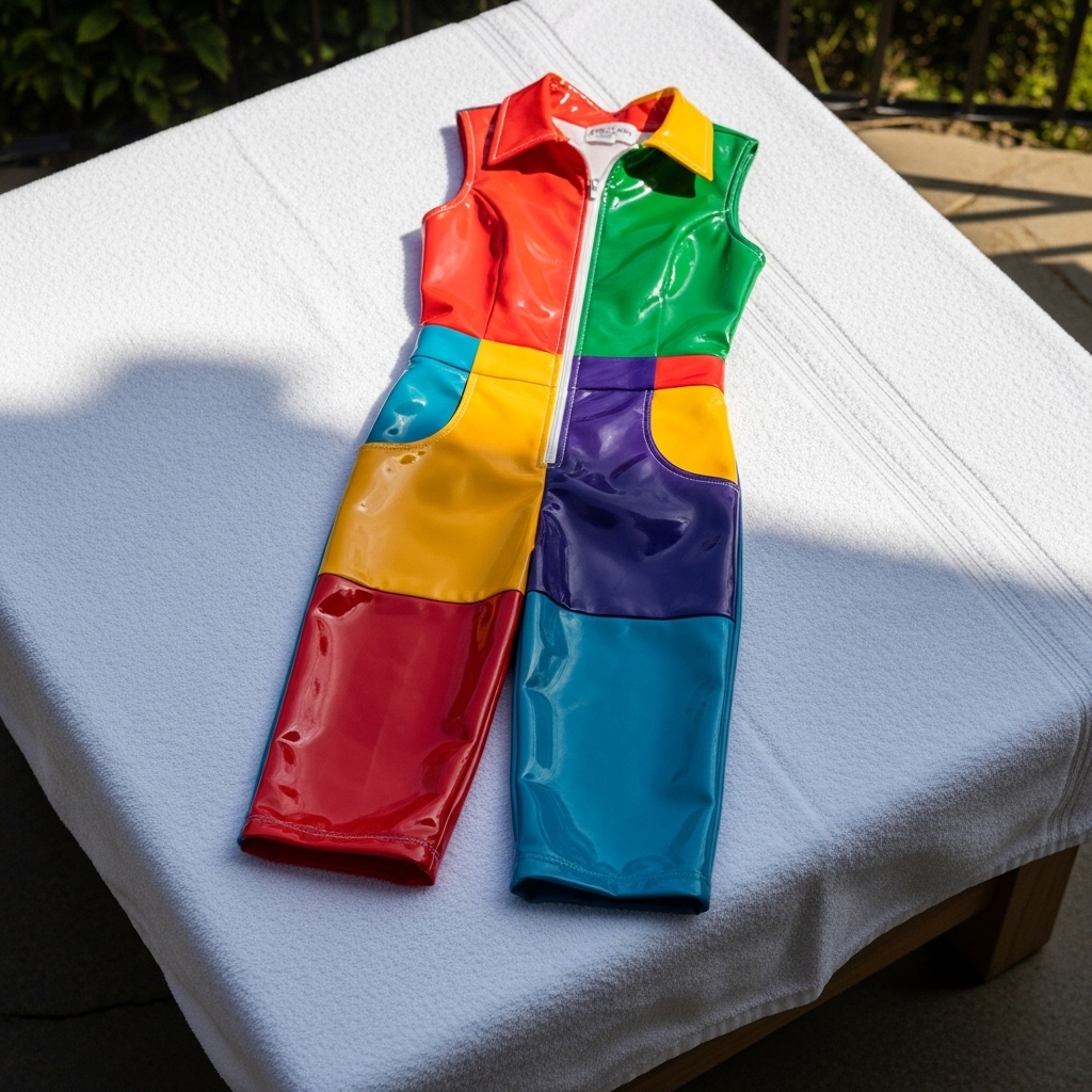 Séchage à plat d'une tenue en vinyle sur une serviette après le nettoyage