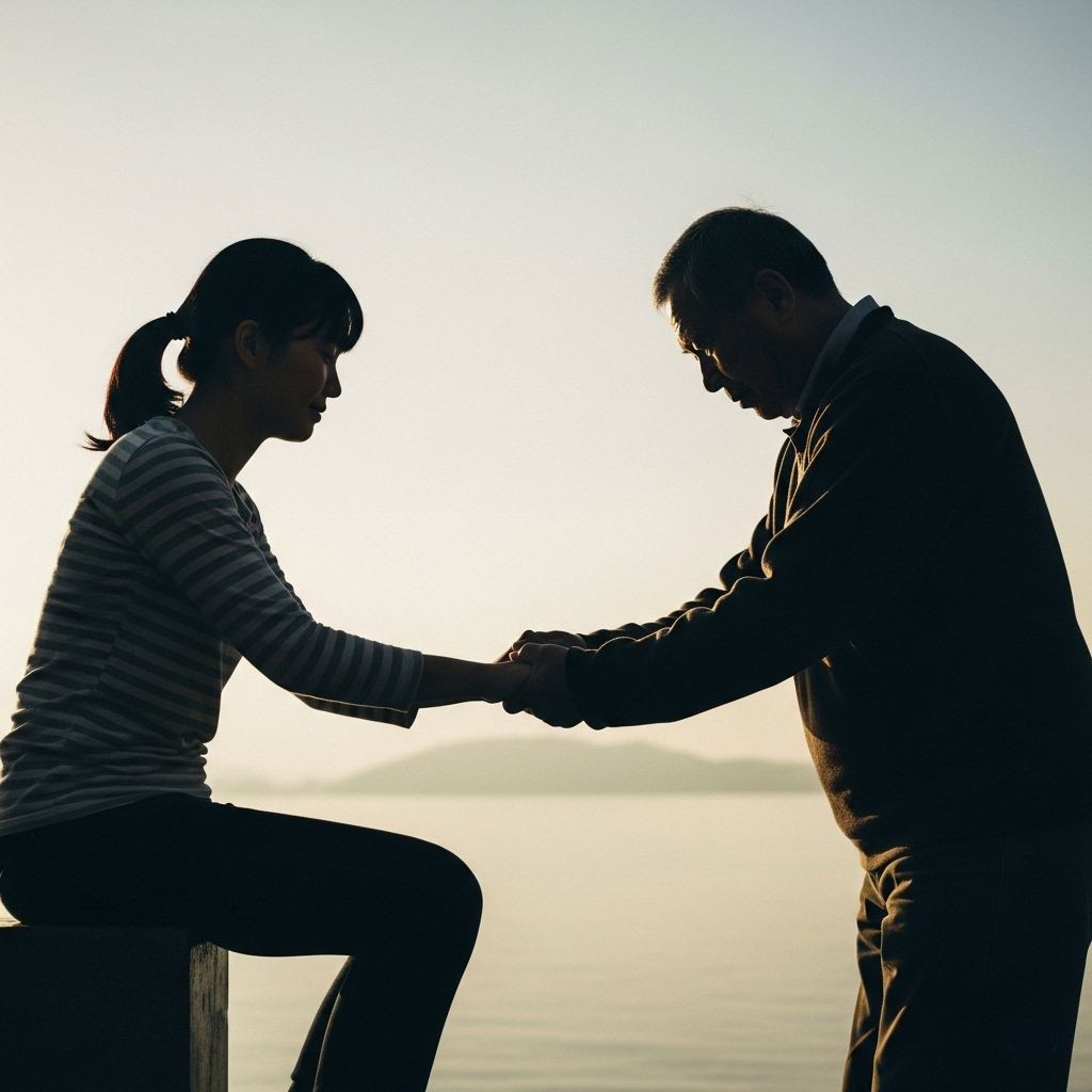 Image symbolique de deux figures en silhouette, l'une guidant l'autre, représentant la confiance, le respect mutuel et la connexion profonde dans une dynamique BDSM.
